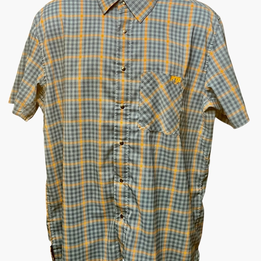 Fox Men's Plaid Short-Sleeve Snap-Up Shirt - Blue & Orange XL